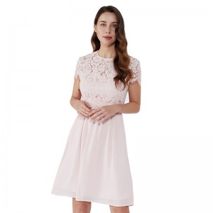 Bowknot розови официални дантелени ежедневни рокли за жени, облекло JCGJ190315082