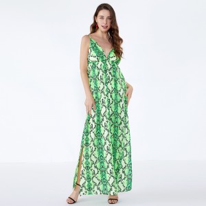 Последни дизайни за жени Офис Зелен леопардов бутон за ежедневна рокля