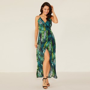 Дамски моден летен дизайн горещ секси ежедневен флорален принт, модерен Макси рокля материална материя