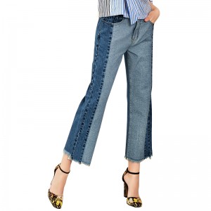 2019 New Arrival Fashion Rough Selvedge Hem сплитане сини дънкови панталони дънки жени